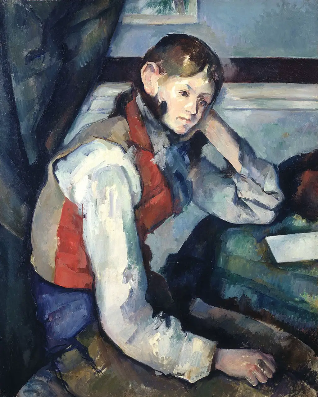 The Boy in the Red Vest in Detail Paul Cezanne